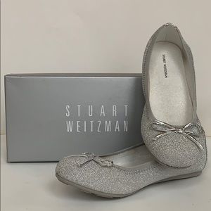 Stuart Weitzman silver flats with bow size 2